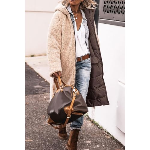 Womens Winter Coats Reversible Fleece Long Puffer Jacket Shearling Fleece Down Jackets Outerwear with Hood3