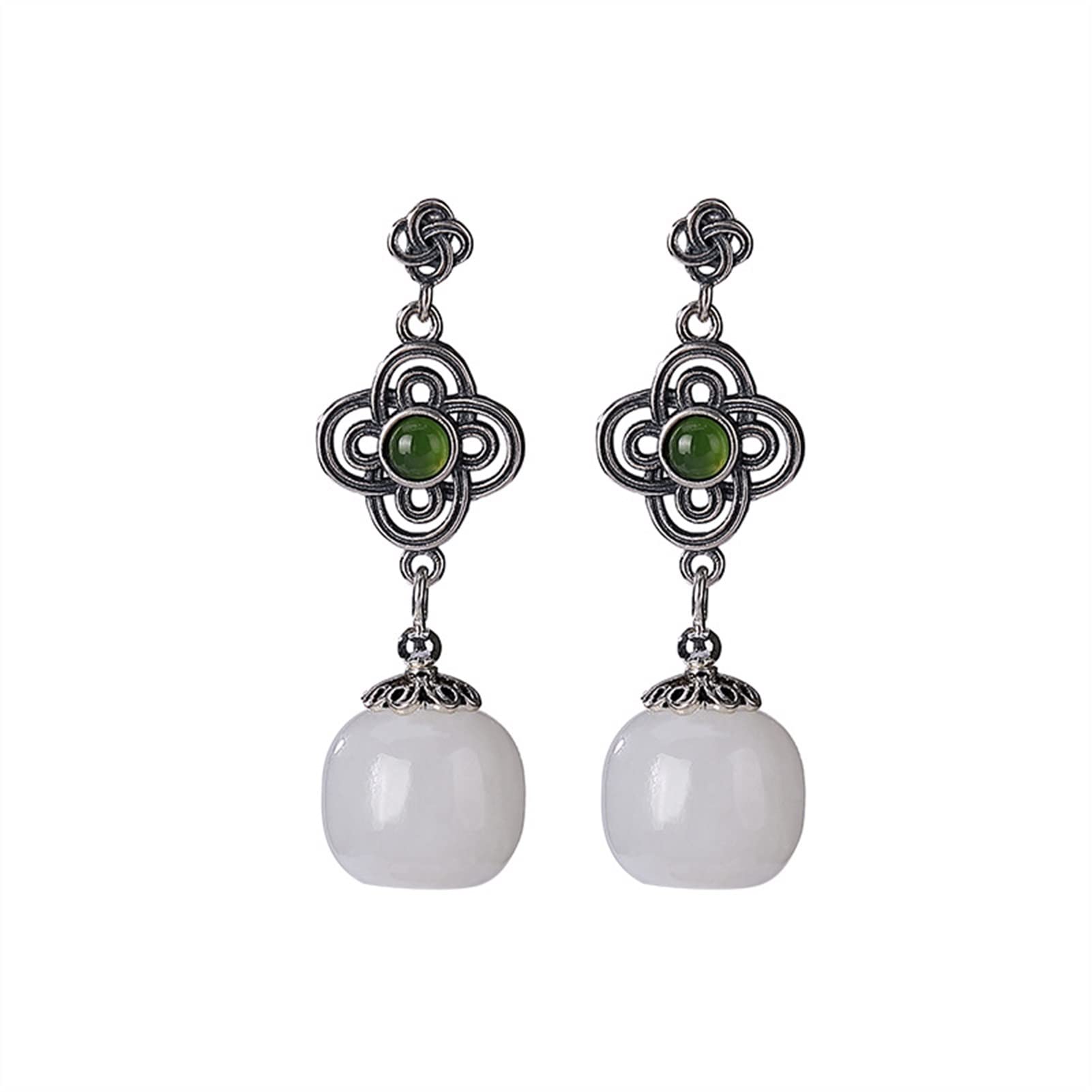 Pendientes de plata S925 con cuentas de barril de jade hetiano para mujer, pendientes para novia