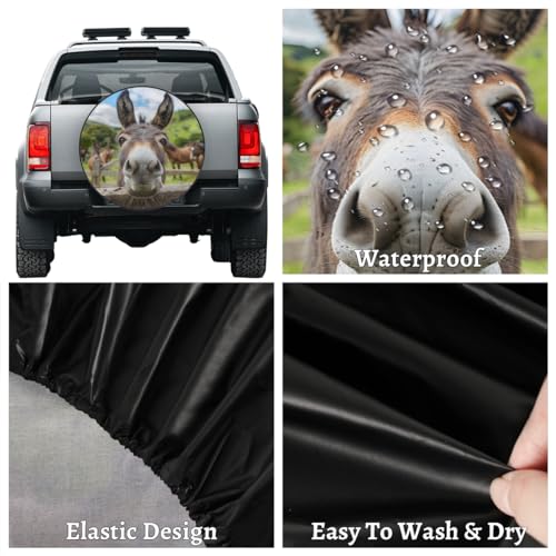 Image of Spare Tire Cover Elegant Donkey Wheel Covers Protectors Waterproof Dust-Proof Universal Fit Trailer, RV, SUV and Many Vehicle 15 Inch