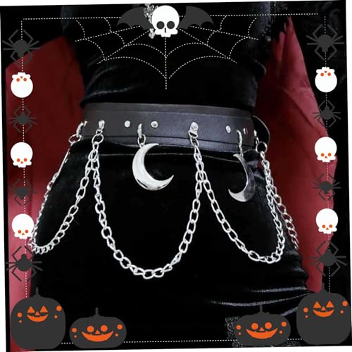 Gothic Belt Leather Emo Moon Waist Chain Belt Adjustable Fashion Body Jewelry Halloween Costumes for Women Gothic Emo Waist Chain Moon2