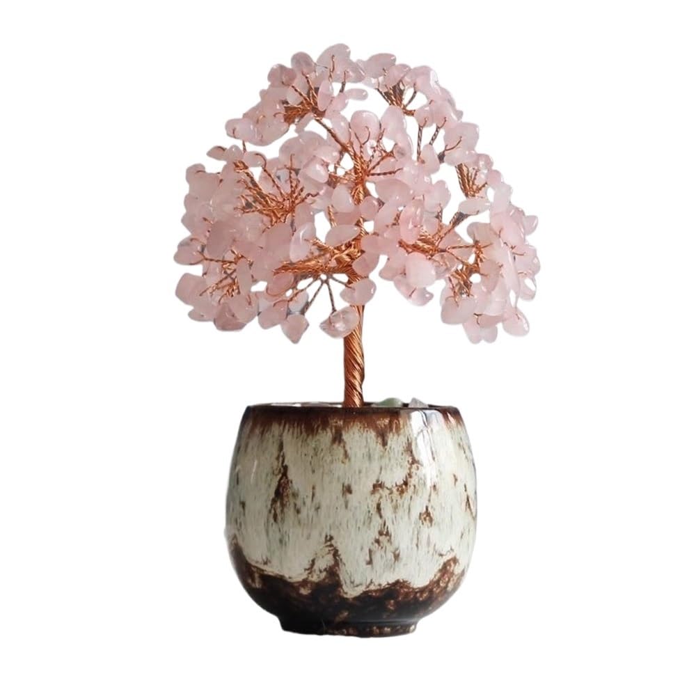 Home Decor Crystal Tree Ornament for Living Room, Office Feng Shui Decoration, Gemstone Attracting Wealth Ornaments Bonsai(Pink)