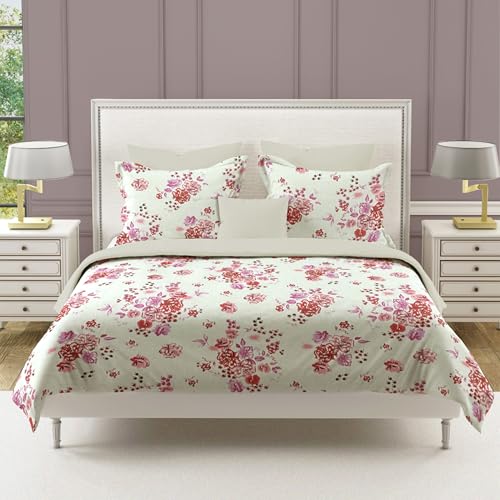 Image of Swayam Pure Cotton Double Bedsheet with 2 Pillow Covers | Size 90 x 100 inch | 160 TC | Floral Design | Soft Breathable Bed Sheet | Comfortable & Durable for Bedroom - White & Magenta