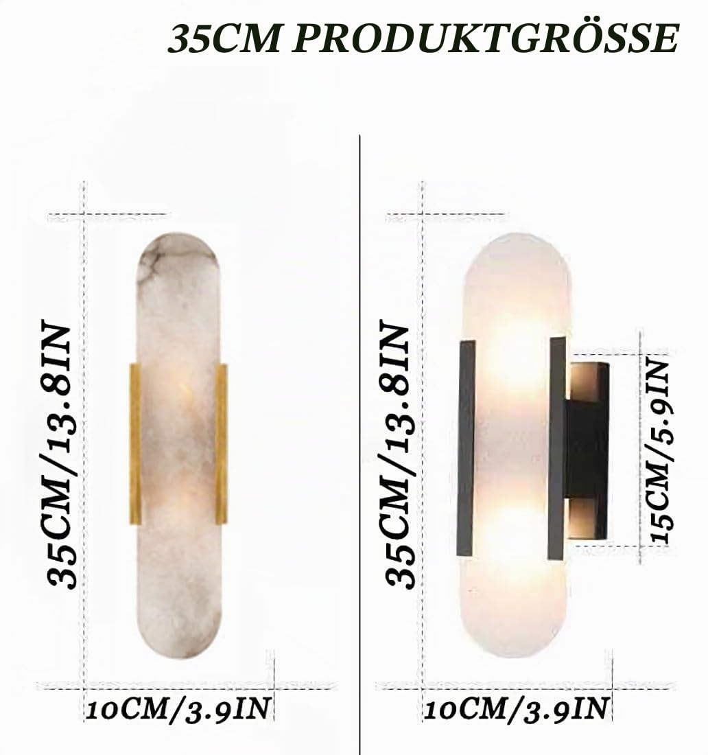 Wandlampe Innen Natürliche Marmor Wandleuchte 3000K Nordische Minimalistische Moderne G4 Wandlichter Mattes Eisengestell Wandbeleuchtung für Schlafzimmer Wohnzimmer Flur Treppe,Schwarz,35cm