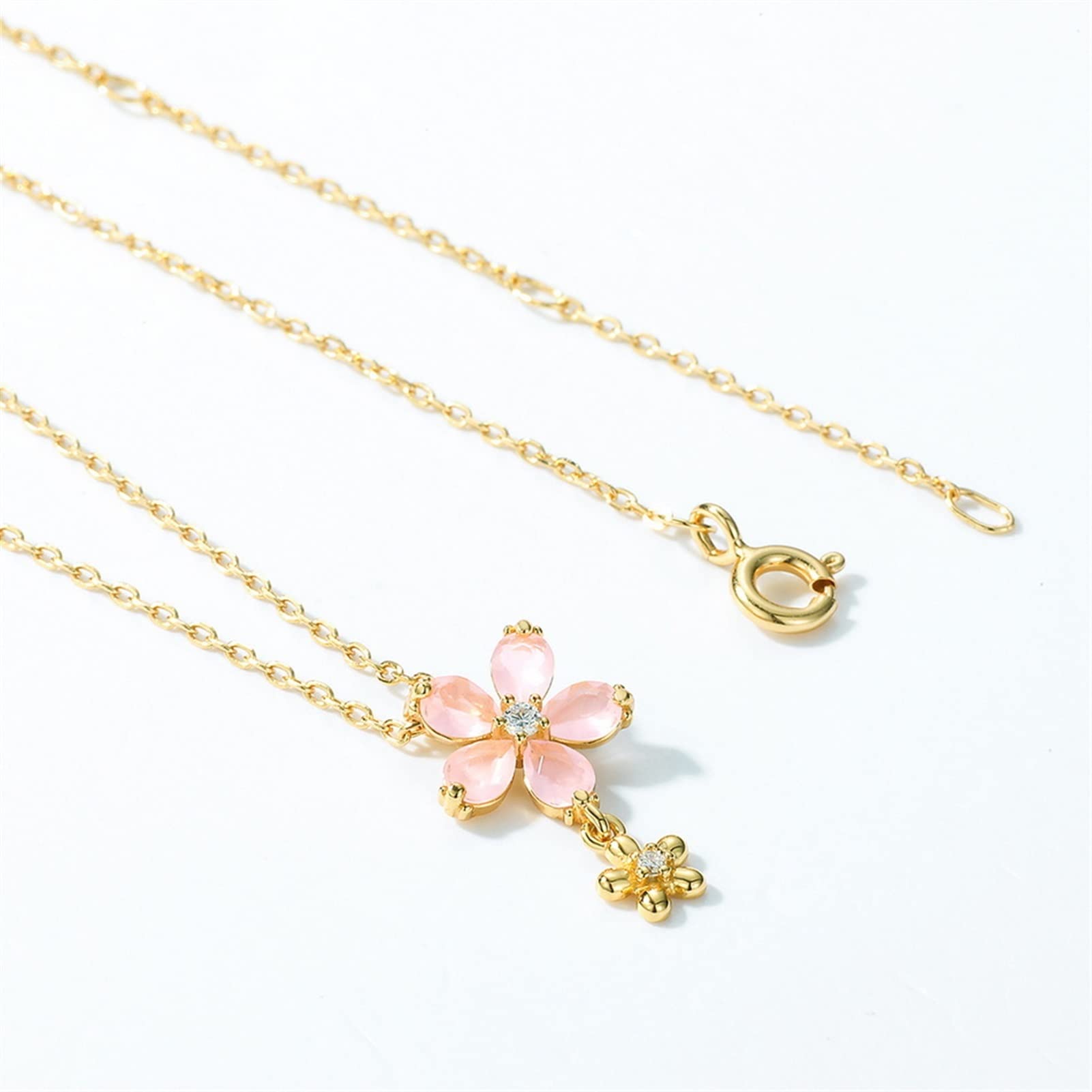 Collar de Plata de Ley 925 para Mujer, Colgante sintético de Cuarzo Rosa, Flor de circón, joyería Exquisita, Collar Elegante para Mujer
