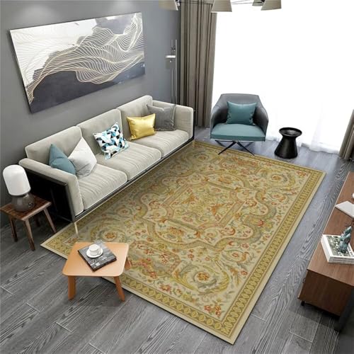 QGYFRE Alfombras Pelo Corto Verde Alfombra del Piso 100x160CM Floral Vintage