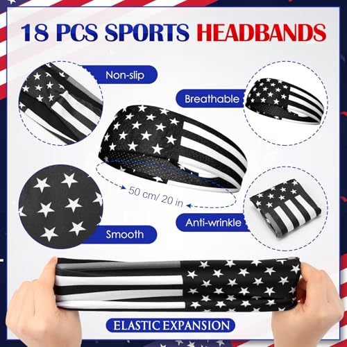Image of Suhine 18 Pcs Sport Sweatbands Headbands for Men Women Running Workout Headbands Nonslip Sweat Absorbing Sweatband Stretchy Unisex Bandana for Tennis Baseball Football Cycling Yoga