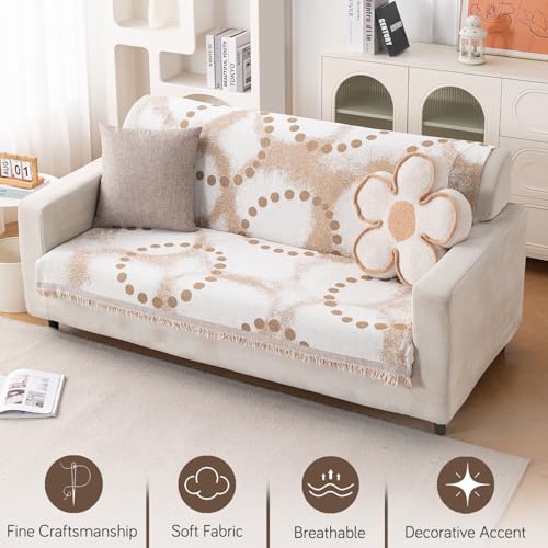Image of HOKIPO Serene Abode Sofa Cover 3 Seater, 180x175 cm, Latte Dotted Wave