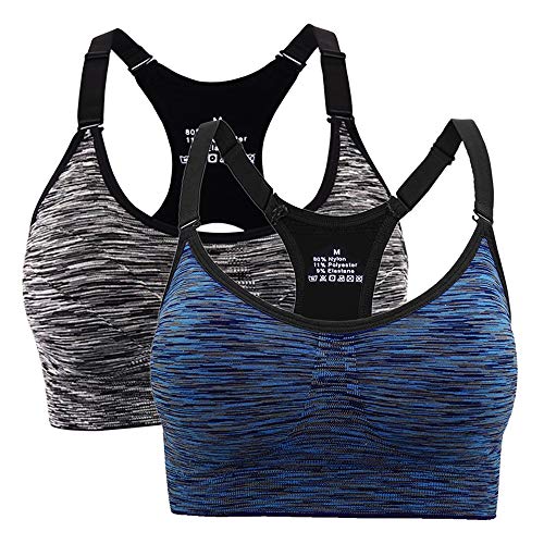 Damen Sport BH Starker Halt Bustier Push Up Bra Top für Yoga Fitness Training Mix 2er Pack M