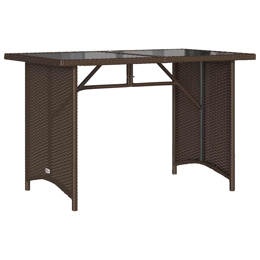 vidaXL Garden Table with Glass Top, Side Table for Dinner Coffee Decorative, Dining Table for Outdoor Terrace Balcony Patio Yard, Brown Poly Rattan
