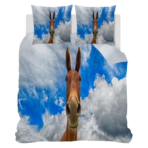 SYHIEGO Pferd Bettwäsche 135x200 4 Teiliges Set Mädchen Mikrofaser Kinder-Wende-Bettwäsche-Set Kuschel Bettbezug 3D Muster Deckenbezug mit Reißverschluß mit 2 x Kissenbezug 80x80cm