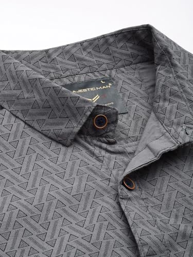Image of Majestic Man Custom Geometric Printed Pure Cotton Slim Fit Casual Shirt