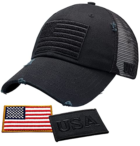Image of Antourage American Flag Unconstructed Unisex Mesh Snapback Baseball Hat Cap for Men and Women +2 Patriotic Patches Included