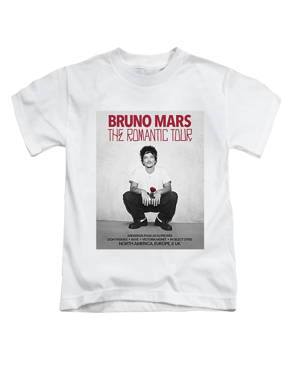 New Spirit Original Unisex White Red Text Bruno Pop Mars The Romantic Novelty Meme Iconic Trending Trend Tee T-Shirt Funny T Shirt Top
