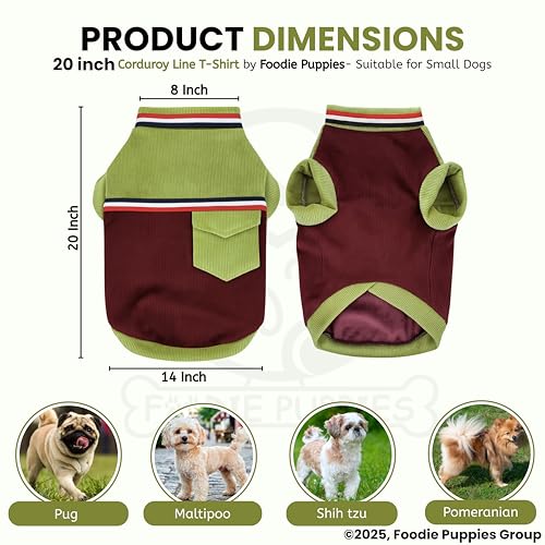 Image of Foodie Puppies Corduroy Line Velvet Pocket T-Shirt Warm Sweater Jacket - (20 inch, Olive & Maroon) for Small to Medium Dogs | Soft, Lightweight Pet Apparel | Stylish, Comfortable, Durable, Stretchable
