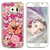 Galaxy S6 Case - Mavis's Diary 3D Handmade Luxury Colorful Shiny Bling Crystal Rhinestone Diamond Design Hard Cover Clear Case for Samsung Galaxy S6 SM-G920F (Pink Flower Double Butterfly)