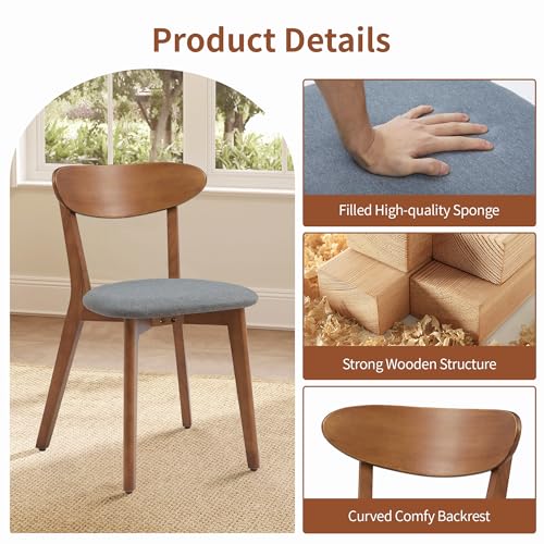 Image of weselon Dining Chairs Set of 4, Solid Wood Dining Chair Armless, Mid-Century Modern Upholstered Linen Seat Cushion Dining Room Chair for Home Kitchen Dining Room Restaurant (Walnut, 4)