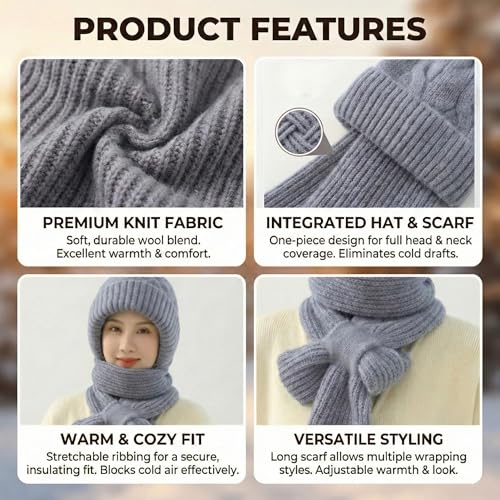 Image of Kraptick Women's Winter Cap and Scarf Set - Thick Fleece Lined Knitted Beanie Hat and Neck Warmer Muffler for Ladies, Soft & Stretchable Woolen Snow Proof for Extreme Cold -4