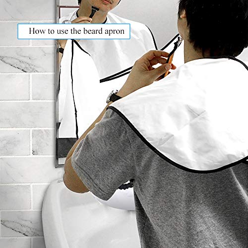 Professional Beard Apron Bib Hair Clippings Catcher Grooming Beard Cape Apron for Shaving and Trimming with Styling Template/Suction Cups Gift for Men White