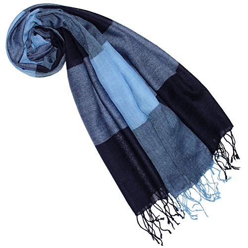 Pashmina écharpe LORENZO CANA en laine douce à carreaux bleus