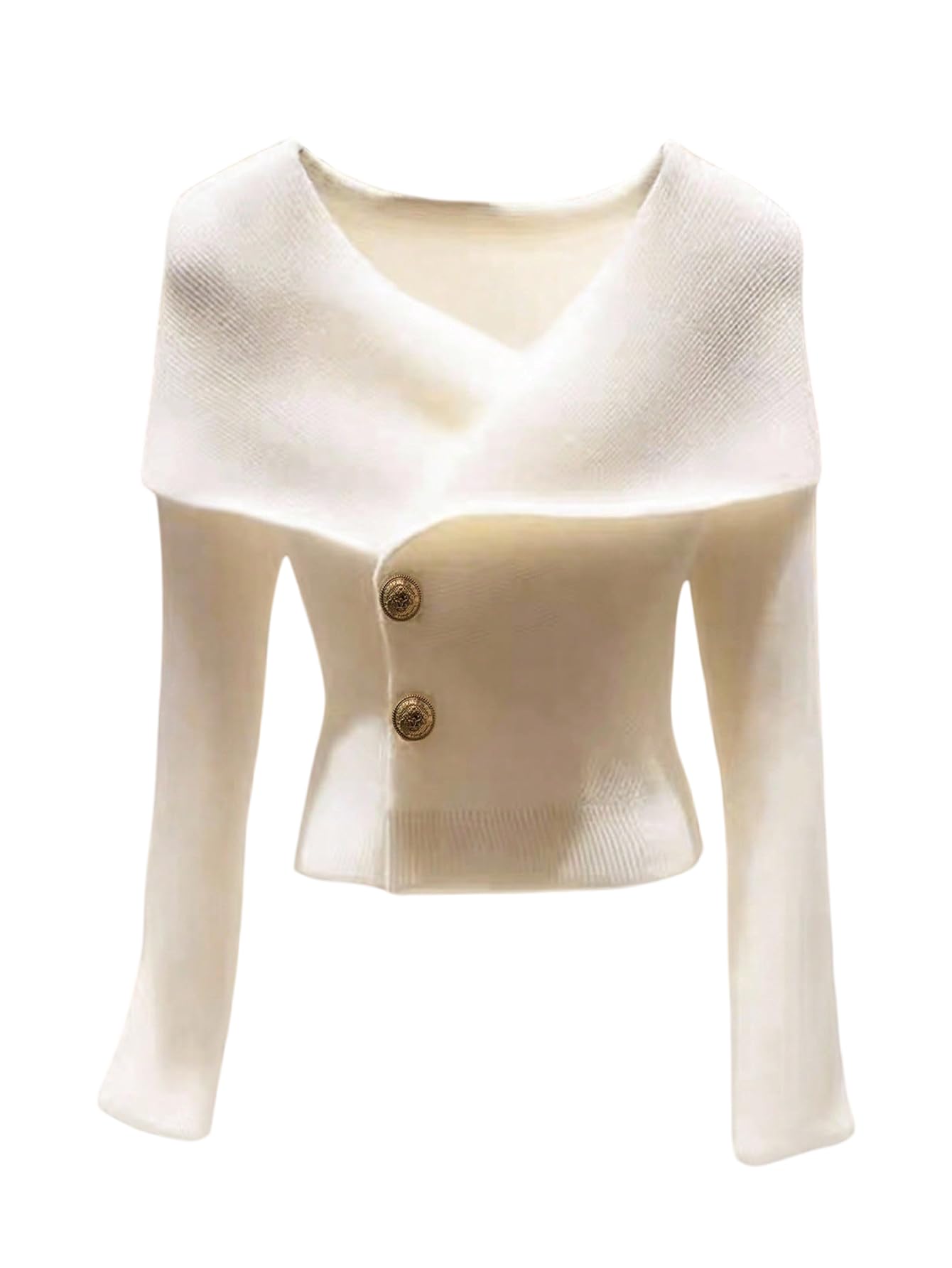 GORGLITTER Womens Off The Shoulder Sweater Wrap Fitted Knit Button Down Long Sleeve Lightweight Collar Cardigan Winter Outfits