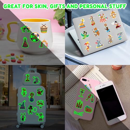 Image of 96 PCS Glow in the Dark Temporary Tattoos for Kids - Carnival Circus Clown | Animal Popcorn Fake Tattoos | Luminous Waterproof Stickers for Birthday Party Favors, Supplies & Decorations (Boys & Girls)