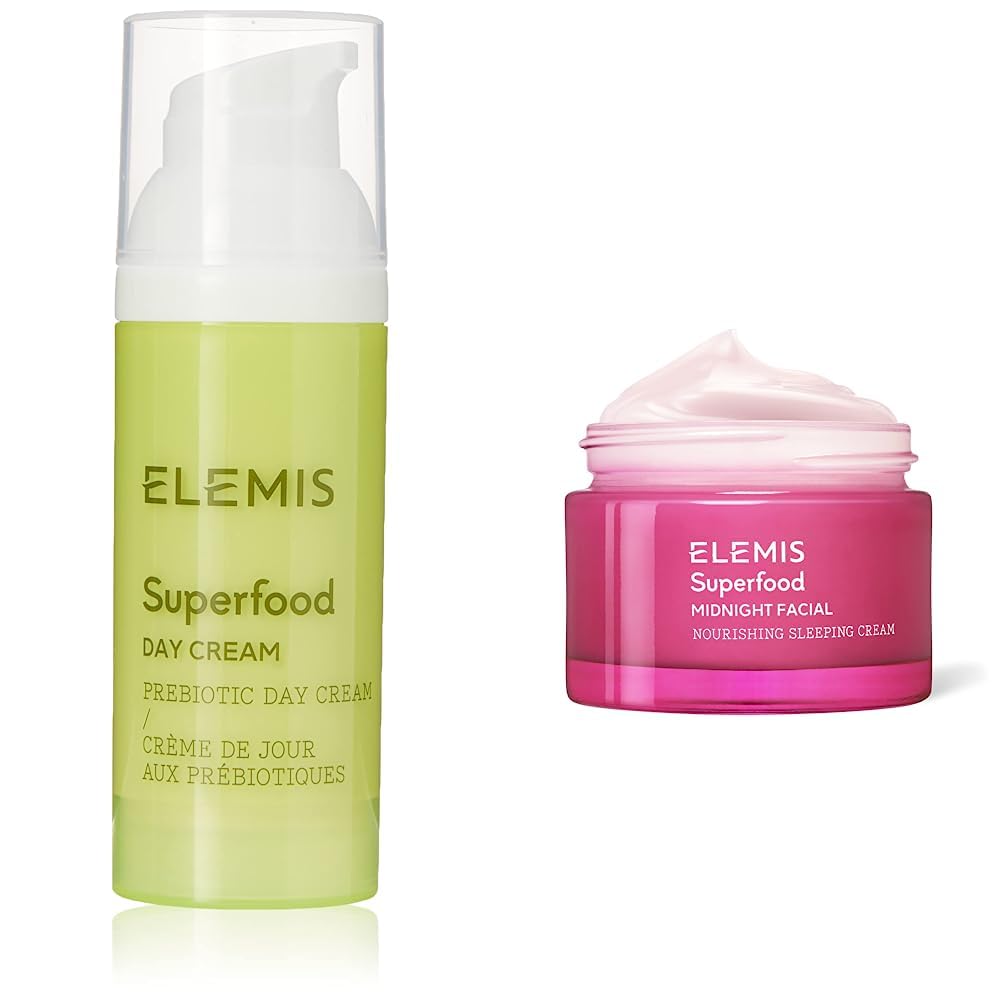 ELEMIS Superfood Day Cream, crema de día prebiótica 50 ml + Superfood Midnight Facial Nourishing Sleeping Cream 50ml