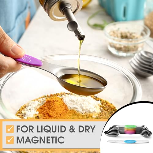 Image of Spring Chef Stainless Steel Magnetic Measuring Spoons Set of 8, Neon