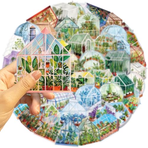Image of 50PCS Transparent Greenhouse Plants Stickers Nature Botanical Floral Aesthetic PET Sticker Waterproof Decorative Decal for Scrapbook DIY Crafts Journal Planner Water Bottles Laptop Phone (Green)