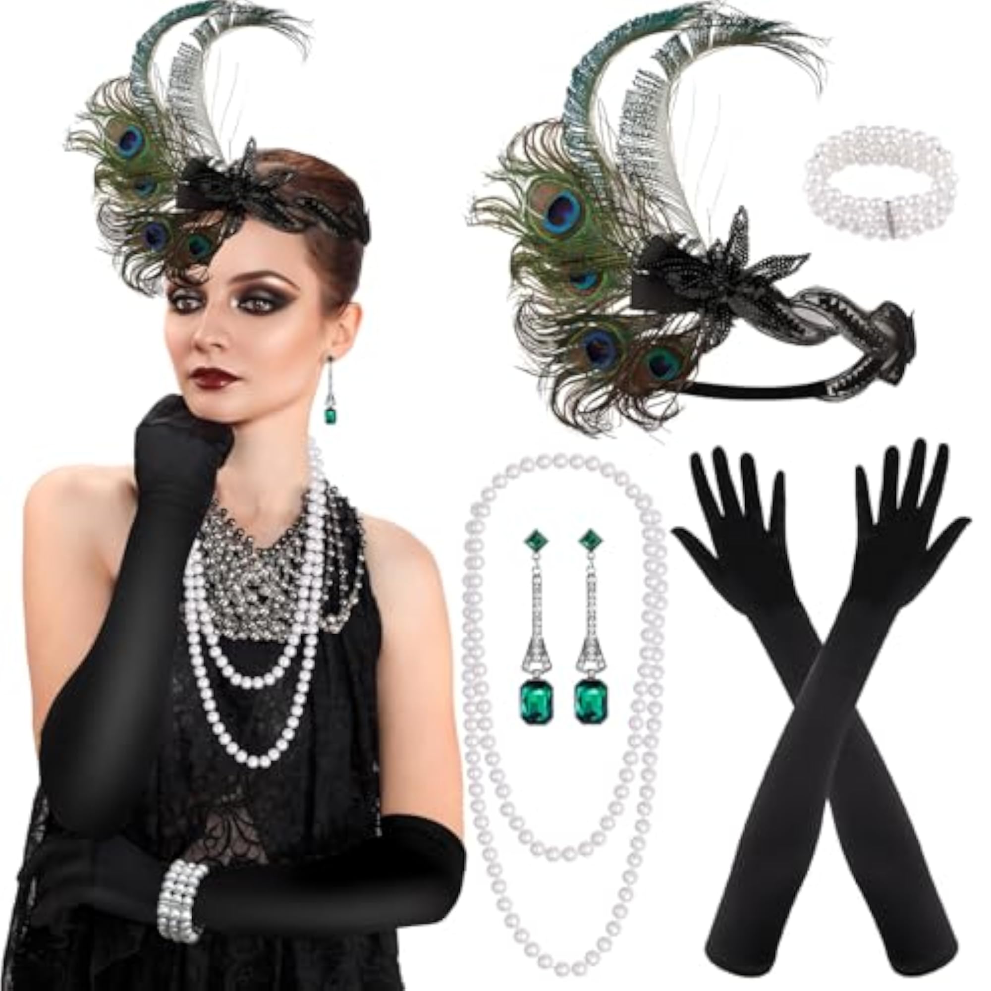 7-Piece 1920s Flapper Great Gatsby Accessories Set