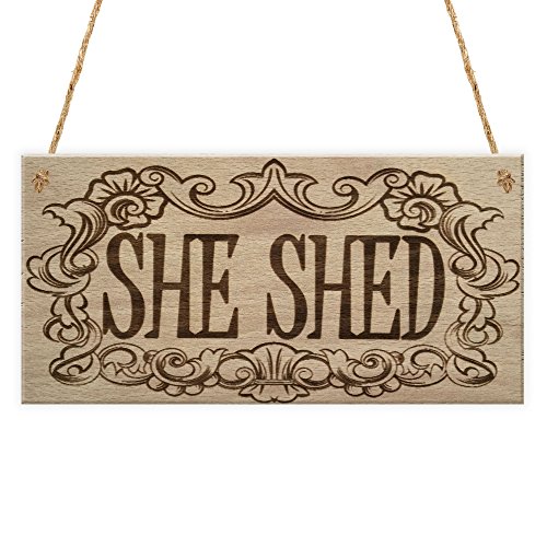 XLD Store She Shed Woman Cave Hanging Home Door Wood Sign 6" x 12" - Image 3