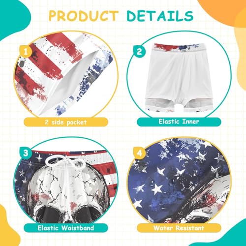Toddler Pirate Skull American Flag Boys Swim Trunks with Compression Liner 4T 202c09553
