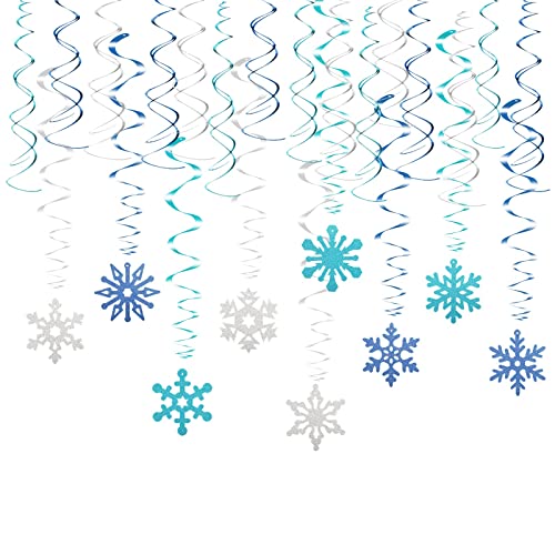 SUNYOK 18pcs Tourbillons Suspendus de Noël et 18pcs Flocon de Neige en Papier Décoration Tourbillons à Suspendre pour Fête Guirlande Spirale Argent Bleu(9 Formes) Cover