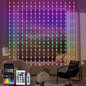 Smart Curtain Lights RGB 5050 Built in Chip, 19 Color Changing Fairy Rainbow Curtain Lights Remote & APP Control 144 LED Outdoor Curtain Lights Waterproof for Backdrop Patio Bedroom Decor (8Ft x 6Ft)