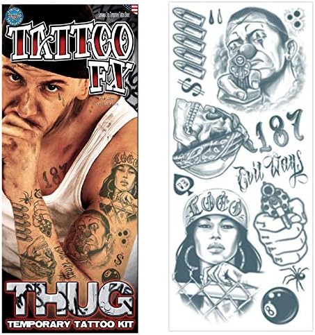Tinsley Transfers Prison 18 and Life Temporary Tattoo FX Costume Kit (14 Tattoos), Black/White