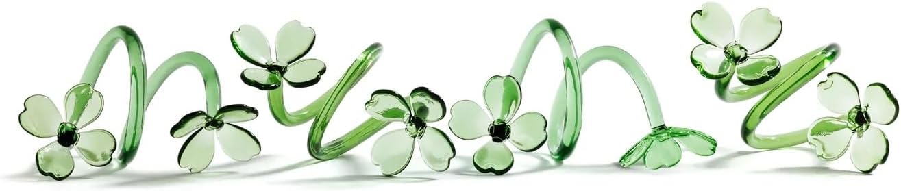 Zodax Botanica Glass Flower Napkin Rings - Set of 4 Boxed (Green)