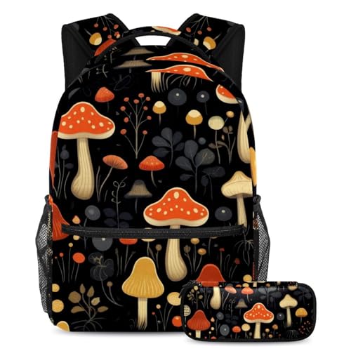 Sacs à dos de jour multicolores grand format 40cm et trousse scolaire champignon