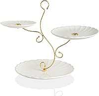 Vista 8 de SWEEJAR - Soporte de cerámica de 3 niveles para repostería, bodas, fiesta del té, charola para postres como cupcakes y pasteles