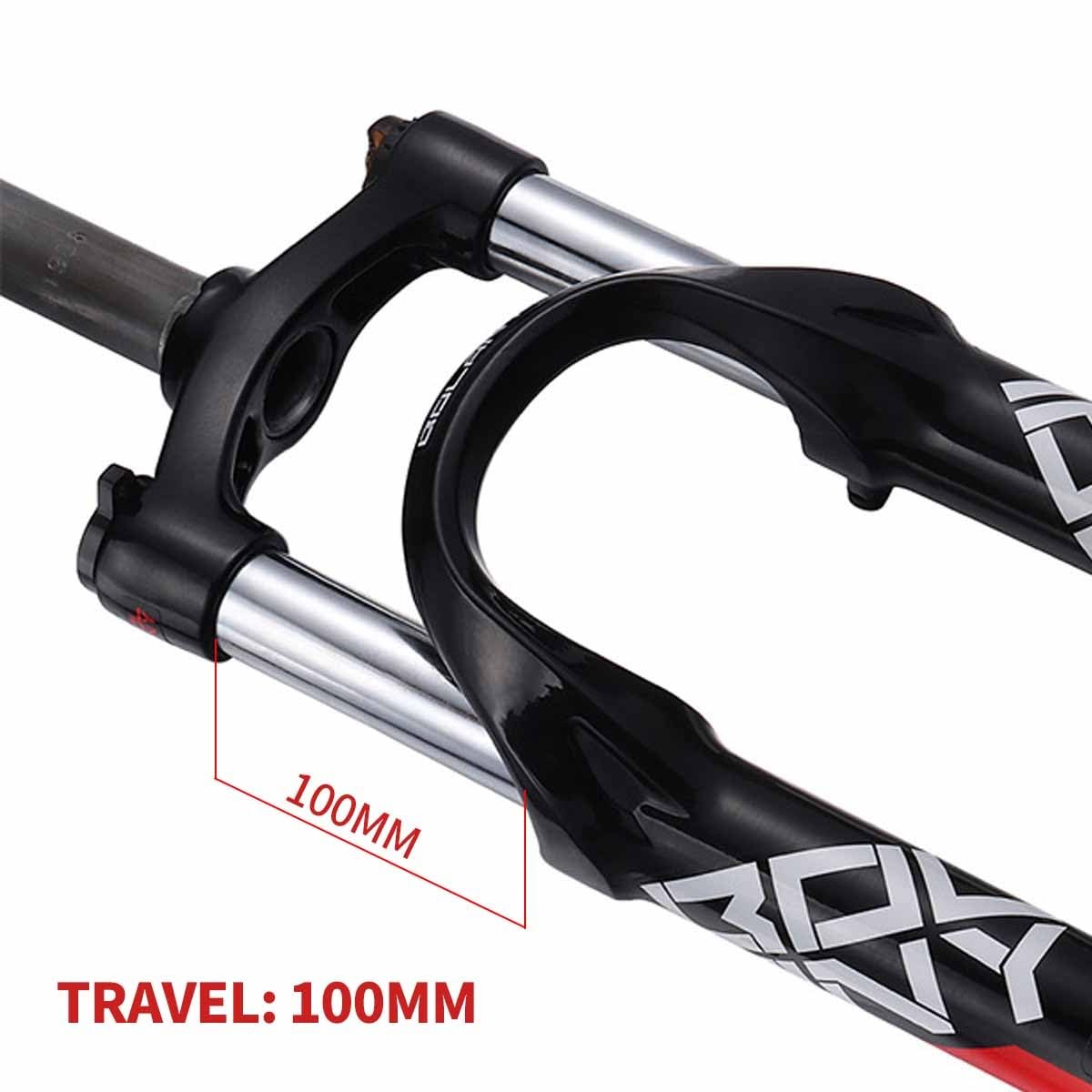20Zoll Fahrradfedergabel Federweg 100mm Mountainbike Federgabel Scheibenbremse 1-1/8 Zoll gerades Rohr mechanische Vordergabel, QR 9x100mm, manuelle Sperre
