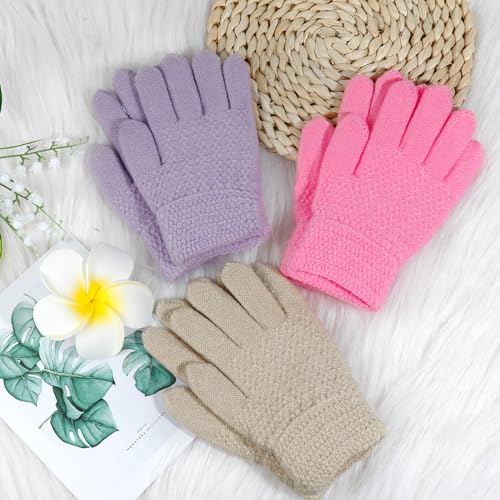 Image of ONESING Kids Knit Gloves - Stretchy Gloves for Boys Girls Winter, Solid Finger Gloves for Children