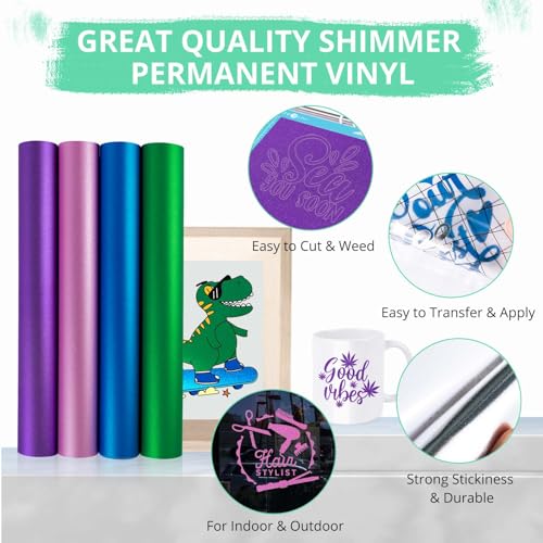 Htvront SG-JST-0819-US Blue Shimmer Permanent Vinyl For Cricut Machine, Blue Glitter Permanent Vinyl Rolls - 12 Inch X 8 Ft Adhesive Vinyl For Cricut, Silhouette, Cameo, Signs, Scrapbooking, Craft, Die Cutters thumb #2