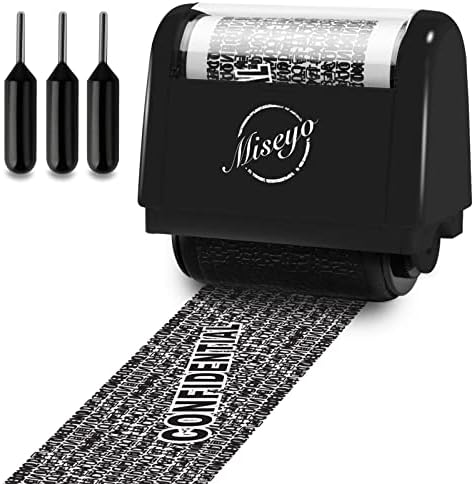 Miseyo Identity Theft Protection Roller Stamp Set - Black (3 Refill Ink Included)