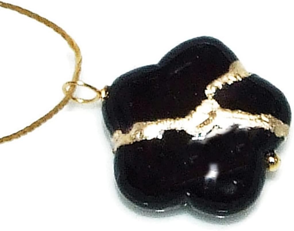 Kintsugi 20mm Black Howlite Broken Sakura Blossom Mended with 23k Gold, Cord Necklace