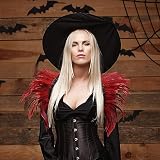 Uposao Damski naturalny szal z piórami na Halloween, wzruszające ramionami, koronkowy kołnierz, kostium na Halloween, szalik na górę