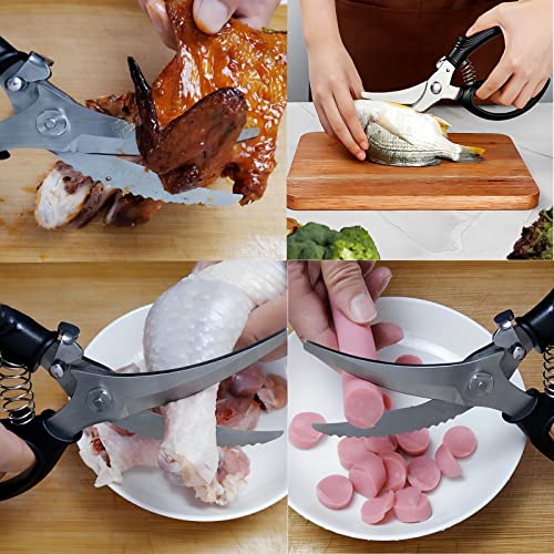 Kitchen Scissors - Spring Loaded Heavy Duty Poultry Shears With Safety Lock, Multi-Function Stainless Steel Sharp Utility Food Scissors For Chicken, Poultry, Fish, Herbs,Meat,Vegetables Black #TOP3