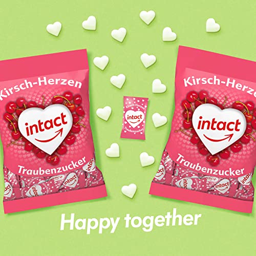 intact (Kirsch-Herzen) Traubenzucker im Beutel • 75g Traubenzucker Bonbons einzeln verpackt • 100% Vegan