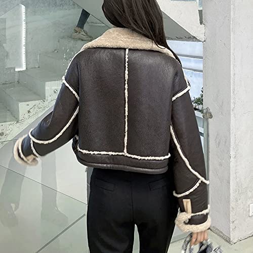 Damenjackets Winter Double Face Coats Lady Crop Jacket Thick Warm Genuine Leather (Color : A Size : Medium Code) (A Large Code)