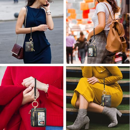 Image of COOLANS Silicone Bracelet Wristlet Wallet Credit Card Holder RFID,ID Window,Key Ring Tassel,Slim Wallet Women Keychain Purse