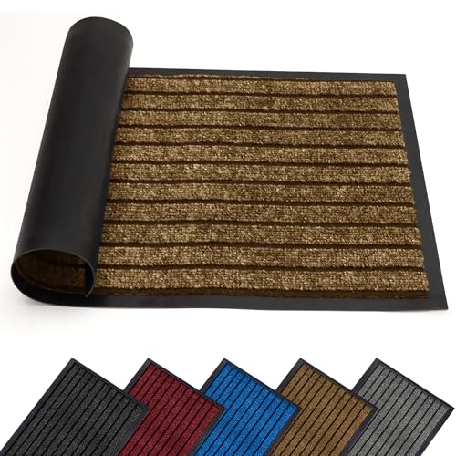 AMEHA Door Mat Indoor & Outdoor Brown 40x60 Cm Heavy Duty Rubber Door Mats Dirt Trapper Non Slip Washable Barrier Floor Mat Entrance Rug Shoes Scraper Super Absorbent Front Doormats
