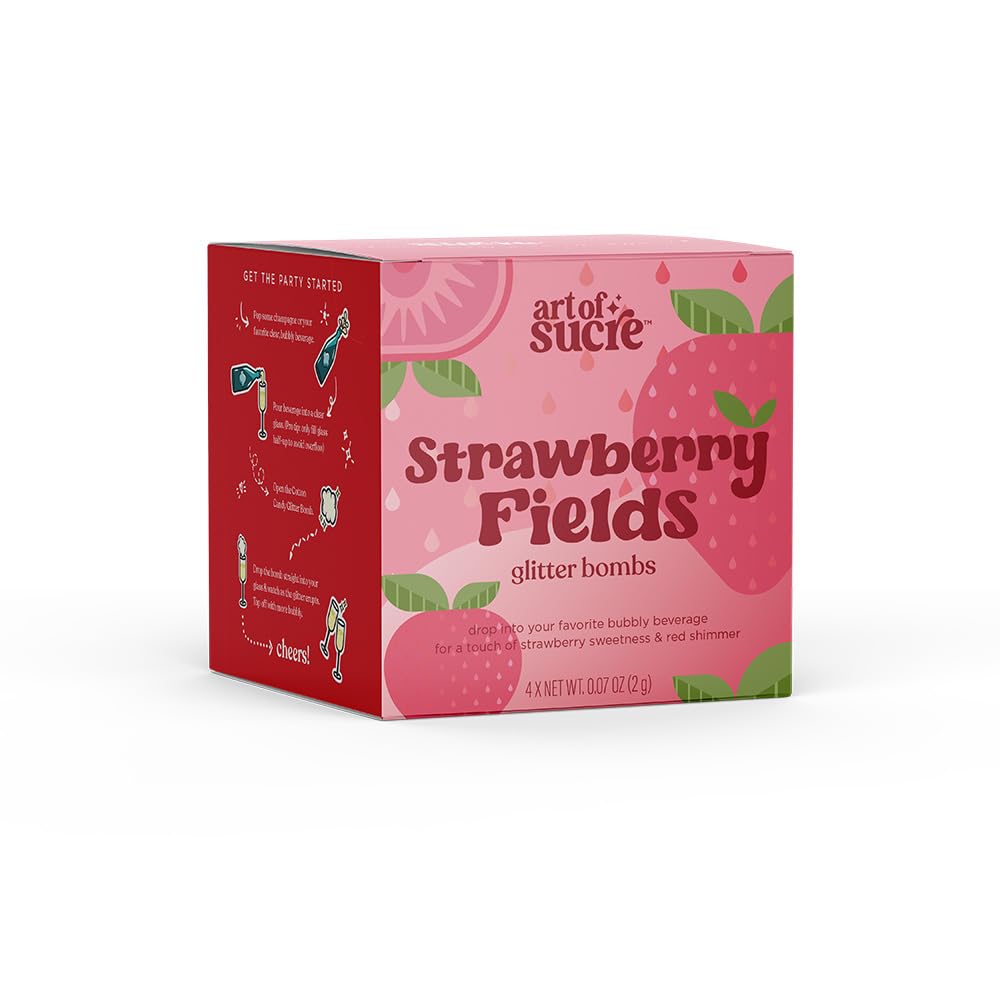Art of Sucre Strawberry Fields Cotton Drink Candy Glitter Bombs, Edible Glitter, Drop into Drinks, 4 Pieces