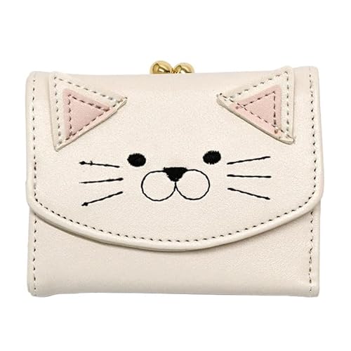 猫 ねこ ネコ 財布 グッズ 猫グッズ 猫柄 顔 猫耳 耳付き 白猫 黒猫 ツンデレねこちゃん がま口 三つ折り ミニ財布 ミニウォレット レディース 小さい 小さめ 通勤 通学 大人 小学生 中学生 高校生 かわいい 可愛い おしゃれ 小物 雑貨 (IVORY)のサムネイル